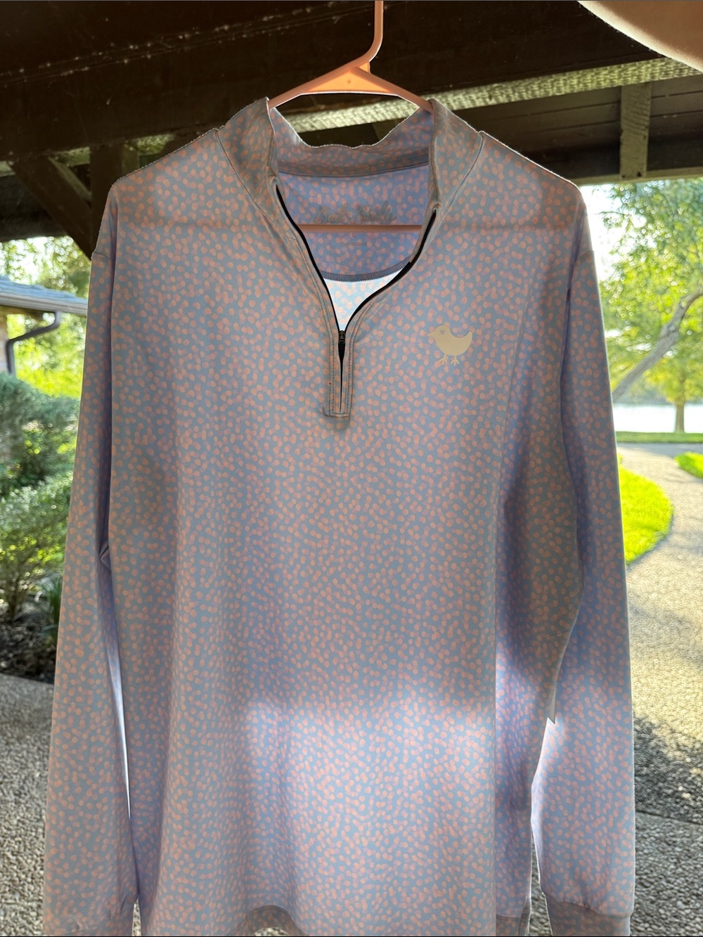 Bad Birdie Lights Pink / blue polka dot Patterned Quarter-Zip Men's Sweater